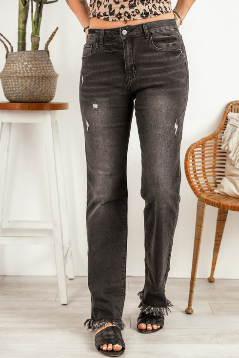 Raw Hem Straight Leg Jeans